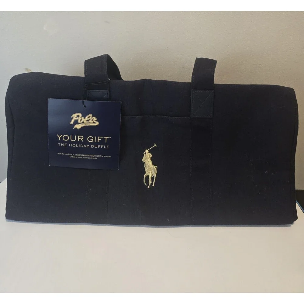 Polo Ralph Lauren Holiday Duffle Bag Navy Canvas Gold Pony Gift NWT GWP